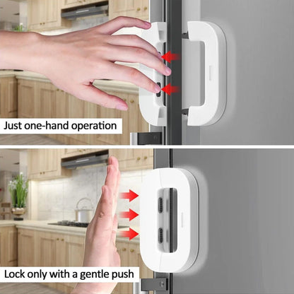 Pack of (2) Child Safety Refrigerator Lock – Self Adhesive Fridge And Freezer Door Lock With Double Safety Button And Easy One Hand Operation (Random Color)