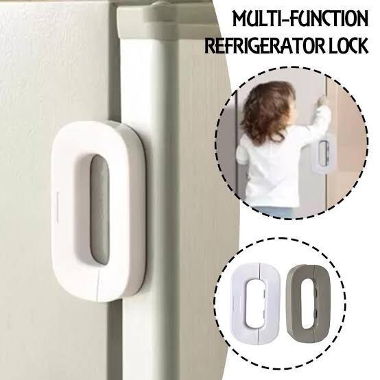 Pack of (2) Child Safety Refrigerator Lock – Self Adhesive Fridge And Freezer Door Lock With Double Safety Button And Easy One Hand Operation (Random Color)