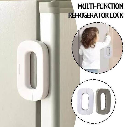 Pack of (2) Child Safety Refrigerator Lock – Self Adhesive Fridge And Freezer Door Lock With Double Safety Button And Easy One Hand Operation (Random Color)