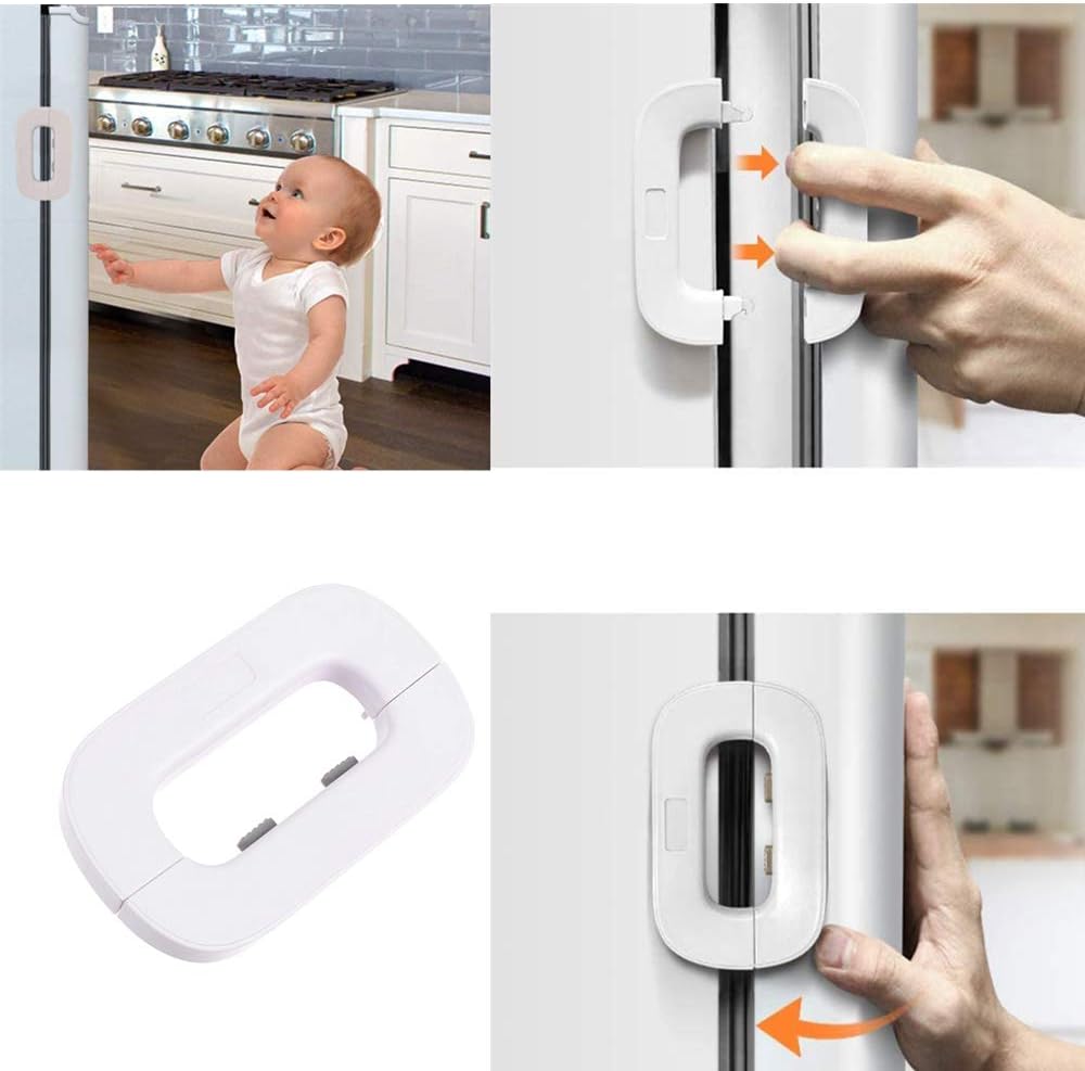 Pack of (2) Child Safety Refrigerator Lock – Self Adhesive Fridge And Freezer Door Lock With Double Safety Button And Easy One Hand Operation (Random Color)