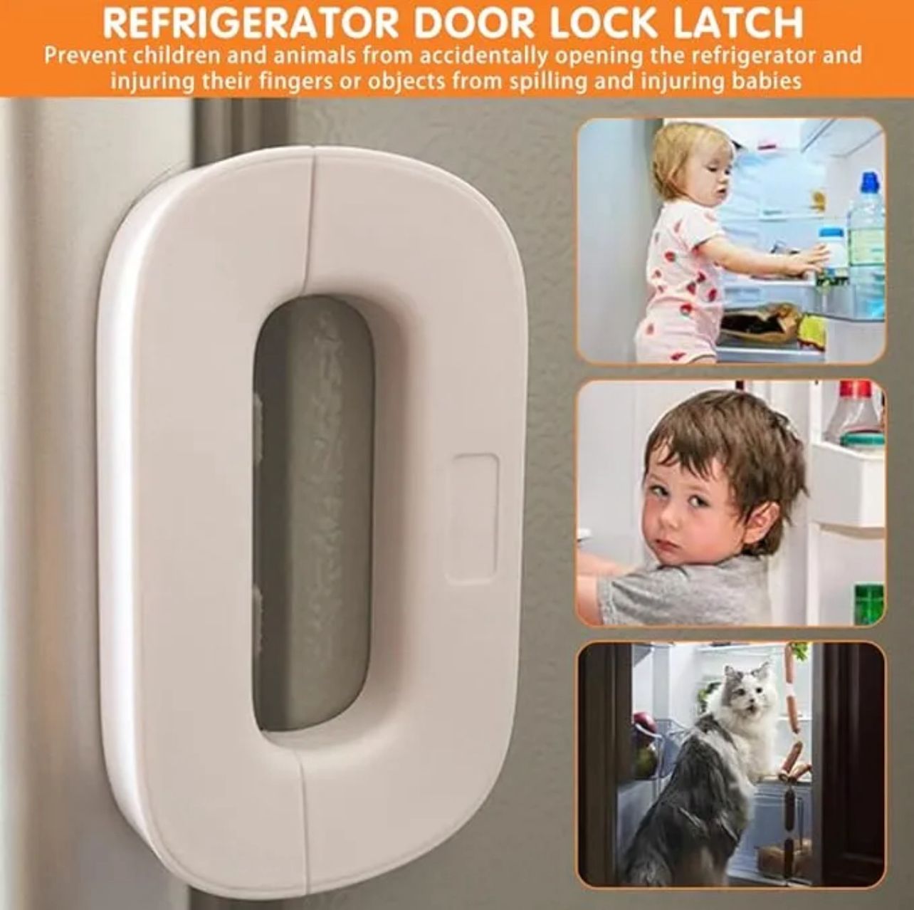 Pack of (2) Child Safety Refrigerator Lock – Self Adhesive Fridge And Freezer Door Lock With Double Safety Button And Easy One Hand Operation (Random Color)
